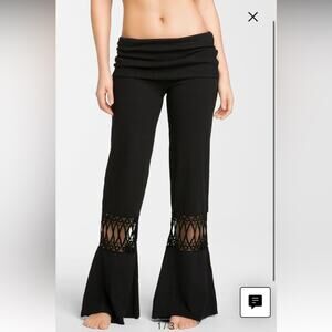 PRANA leggings XS NWT crochet black flare boho hippie relaxed yoga roll down